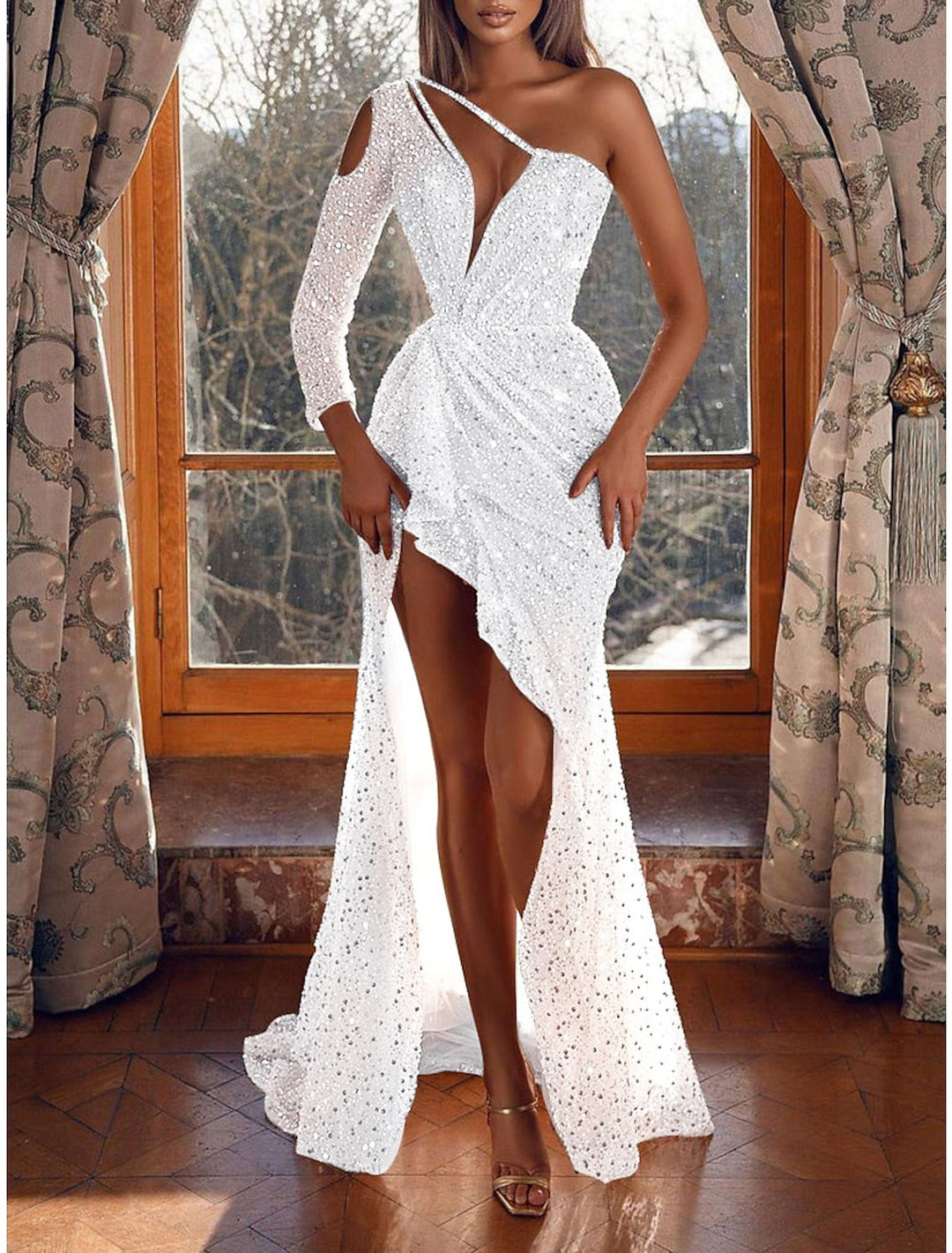 Elegantes Paillettenkleid Mit Einer Schulter Für Damen | Maxi
