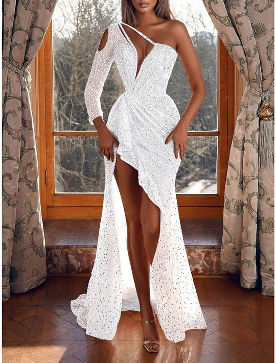 Elegantes Paillettenkleid Mit Einer Schulter Für Damen | Maxi