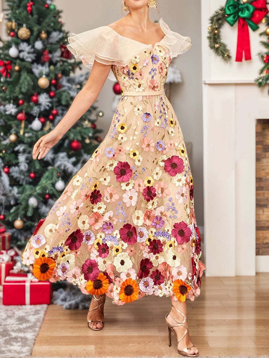 Ballkleid Mit Blumenstickerei Für Damen | Midi