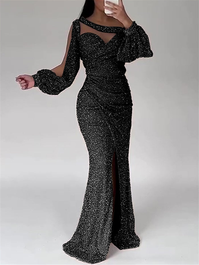 Langärmliges Meerjungfrau Abendkleid für Damen | Maxi
