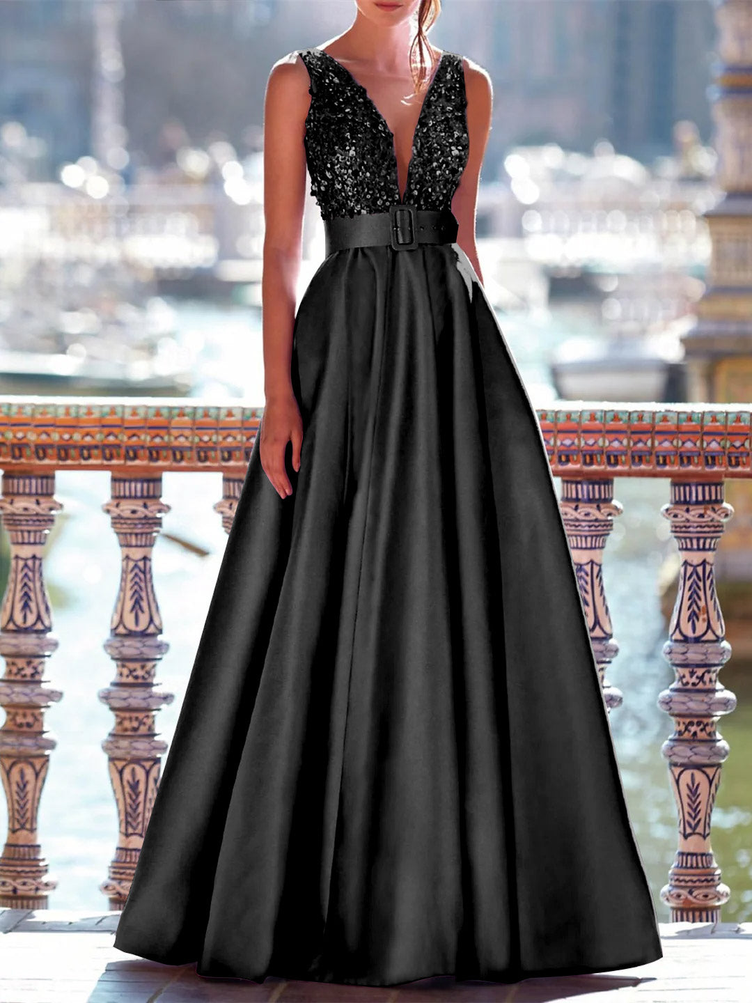 Ärmelloses Paillettenkleid Mit V Ausschnitt Für Damen | Maxi