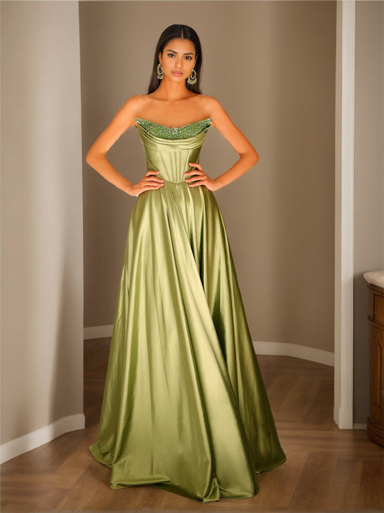 Trägerloses Plissiertes Abendkleid Für Damen | Maxi