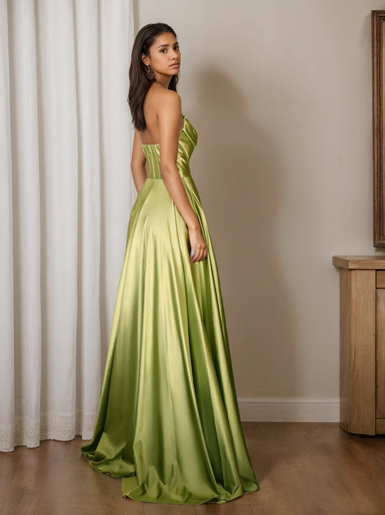 Trägerloses Plissiertes Abendkleid Für Damen | Maxi