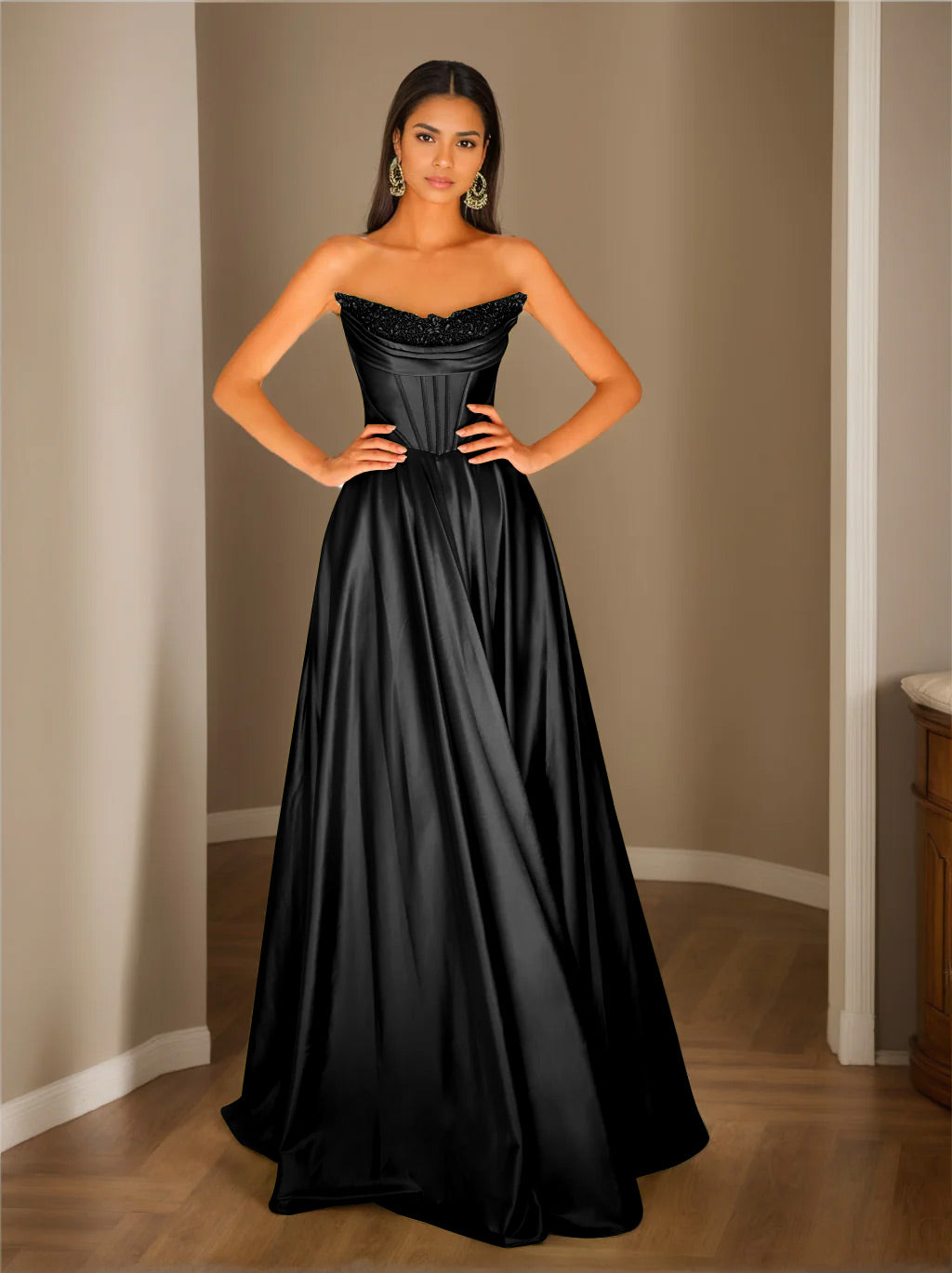 Trägerloses Plissiertes Abendkleid Für Damen | Maxi