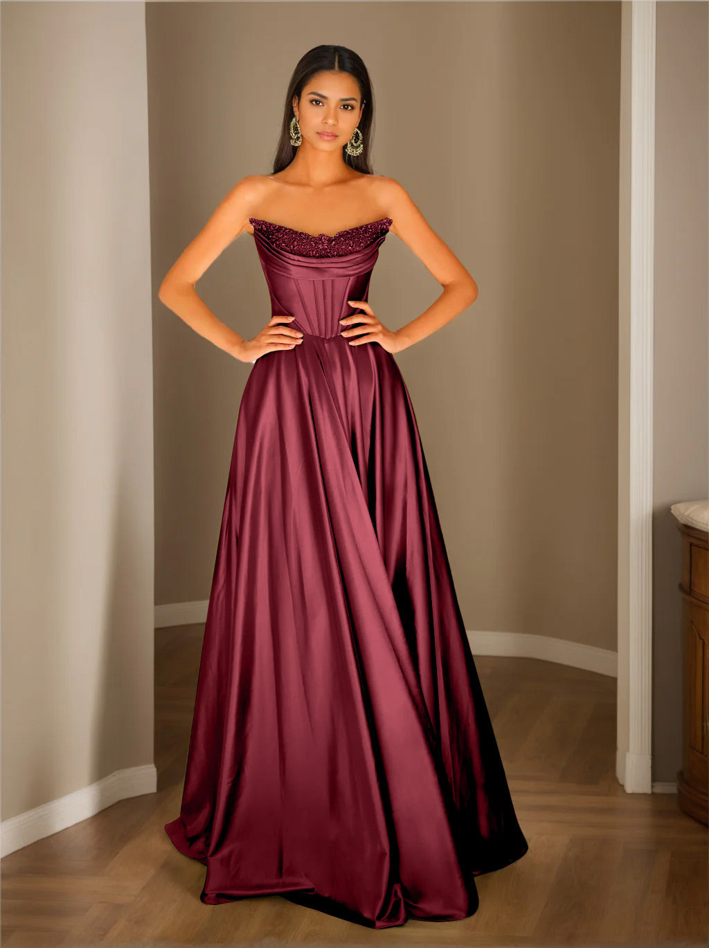 Trägerloses Plissiertes Abendkleid Für Damen | Maxi