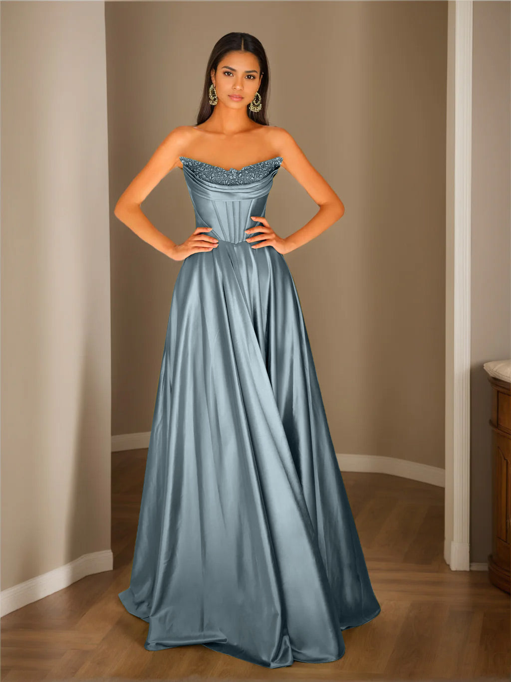 Trägerloses Plissiertes Abendkleid Für Damen | Maxi