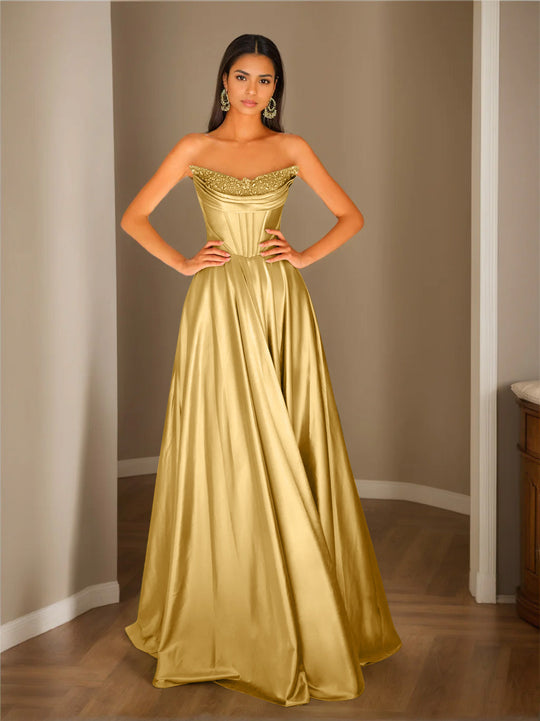 Trägerloses Plissiertes Abendkleid Für Damen | Maxi