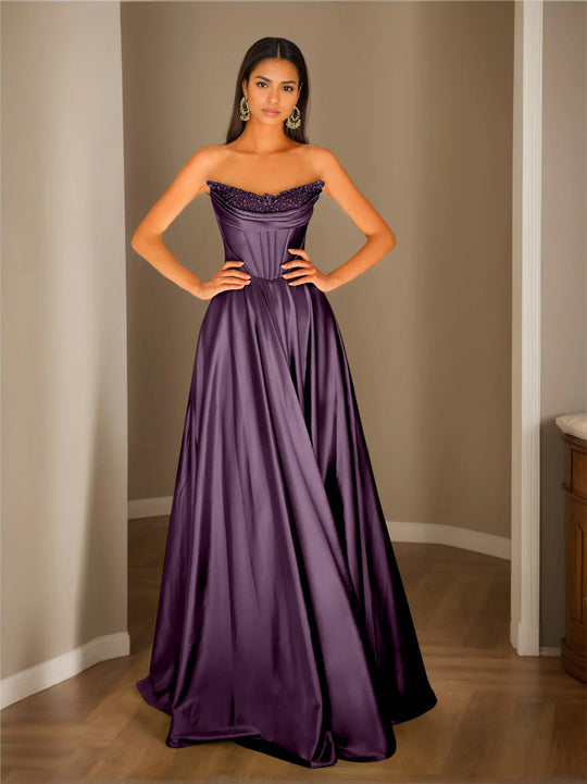 Trägerloses Plissiertes Abendkleid Für Damen | Maxi