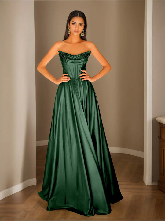 Trägerloses Plissiertes Abendkleid Für Damen | Maxi
