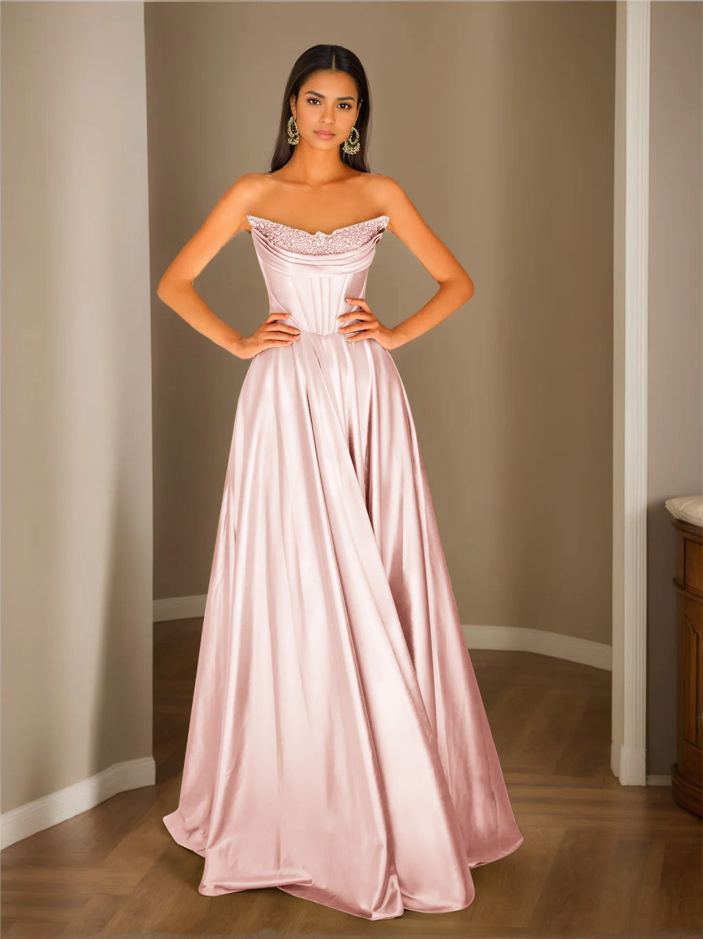 Trägerloses Plissiertes Abendkleid Für Damen | Maxi