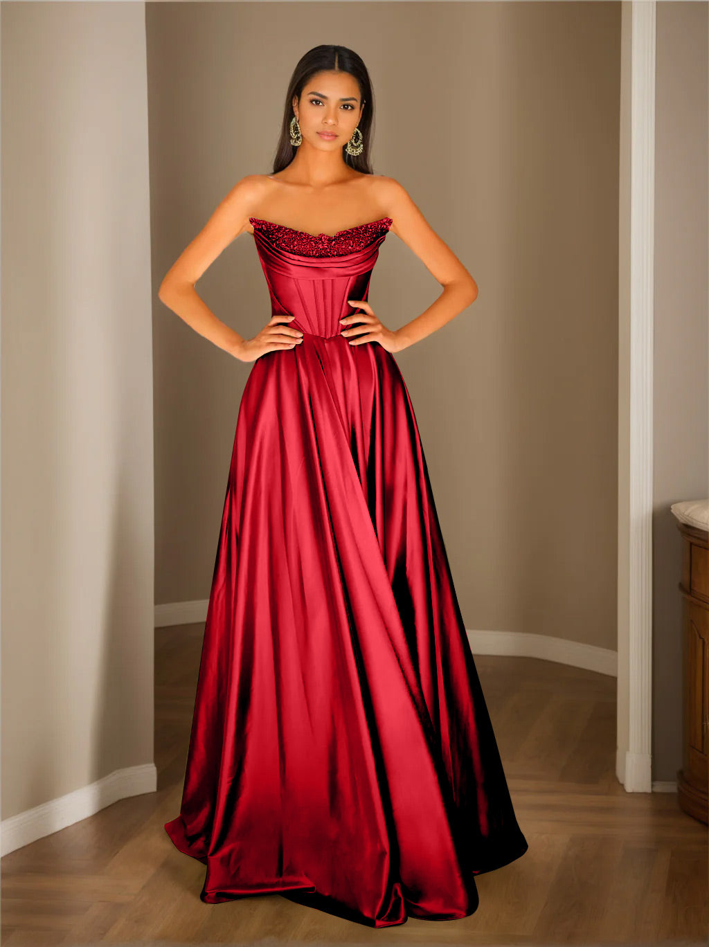 Trägerloses Plissiertes Abendkleid Für Damen | Maxi