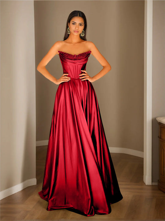 Trägerloses Plissiertes Abendkleid Für Damen | Maxi