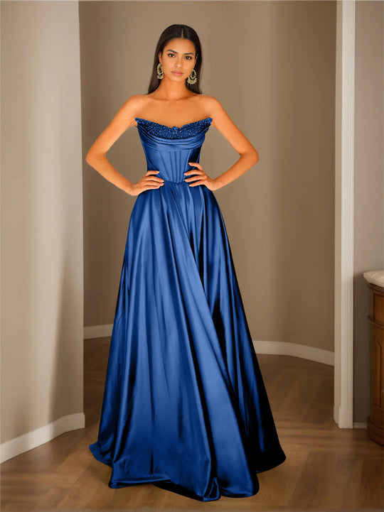 Trägerloses Plissiertes Abendkleid Für Damen | Maxi