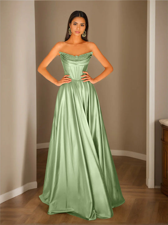 Trägerloses Plissiertes Abendkleid Für Damen | Maxi