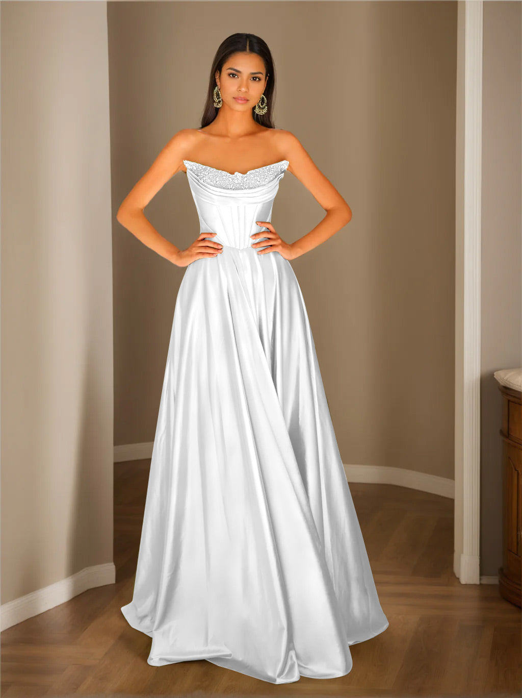 Trägerloses Plissiertes Abendkleid Für Damen | Maxi
