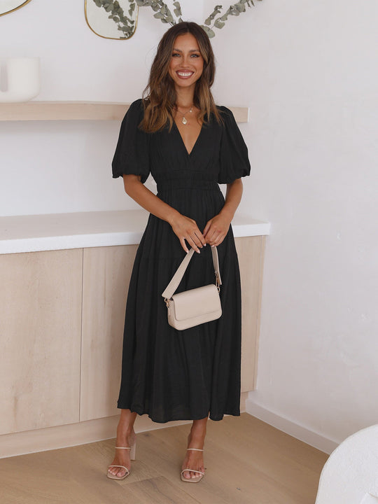 Damen Puffärmel Hochzeit Gast Kleid | Maxi