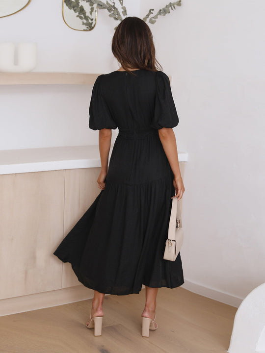 Damen Puffärmel Hochzeit Gast Kleid | Maxi
