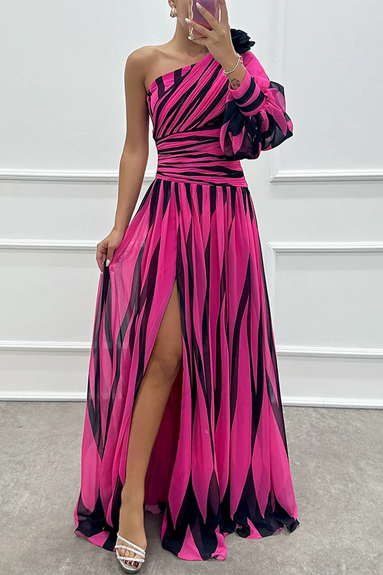 Damen Elegantes Ein-Schulter-Hochzeitsgast Kleid | Maxi