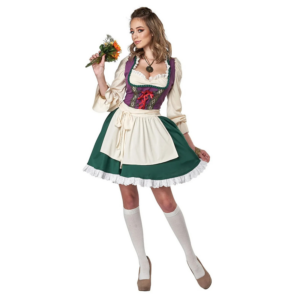 Damen Oktoberfest Dirndlkleid mit Ausgestellten Ärmeln und Schürze | 2025