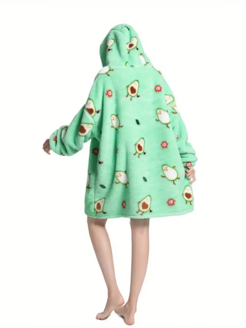 Damen Übergröße Avocado Print Winter Weich Bequem Plüsch Kapuzenpullover