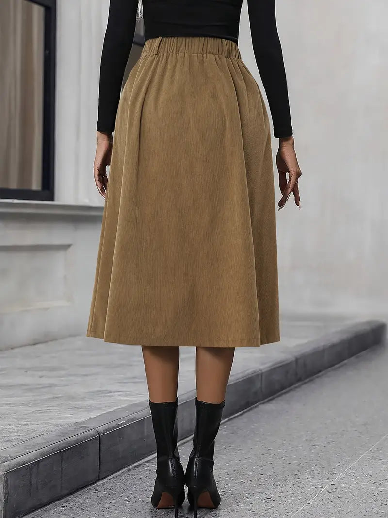 Schicker Cord-Midirock für Frauen - Unifarben, elastischer Bund