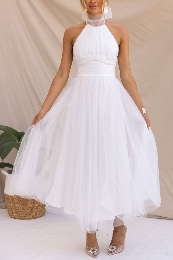 Damen Eleganter Neckholder Hochzeit Gast Kleid | Maxi