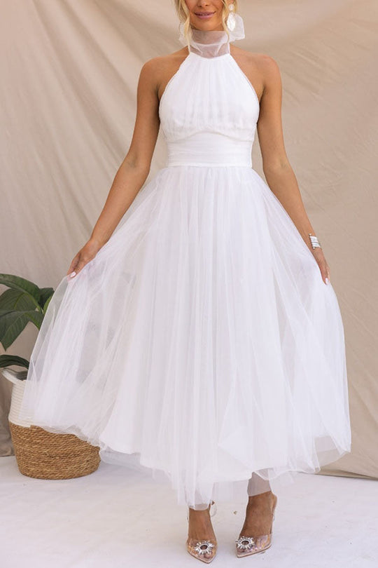 Damen Eleganter Neckholder Hochzeit Gast Kleid | Maxi