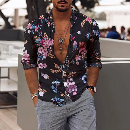 Button-Up-Hemd mit Vintage-Blumendruck, zeitlos