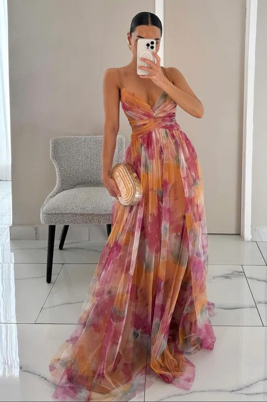 Damen Spaghetti-Träger Hochzeitsgast Kleid | Maxi
