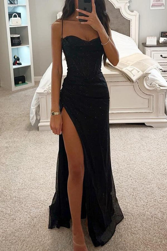 Damen Pailletten Abendkleid Mit Hohem Schlitz | Maxi