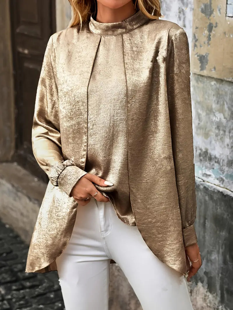 Elegantes Shirt mit Metallic-Kragen, A-Linien-Pullover