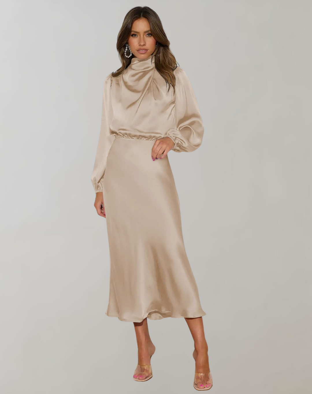 Damen Ballkleid Mit Langen Ärmeln | Midi