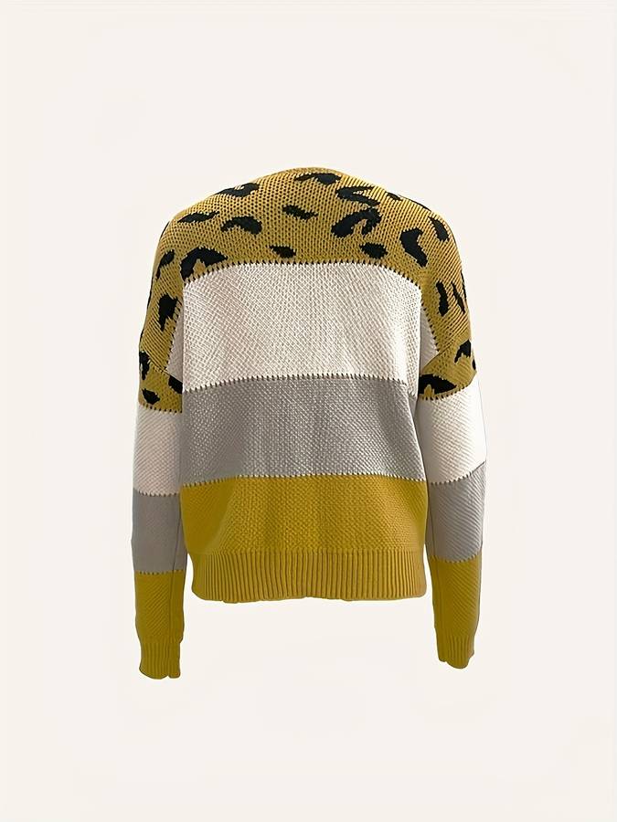 Pullover mit Bootsausschnitt und Leopardenmuster in Kontrastfarbe