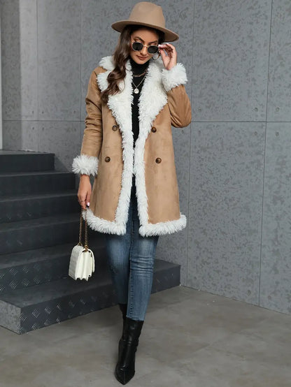 Winterjacke - Lässige solide Bernsteinfarbe mit Lapelkragen, Maschinenwaschbar