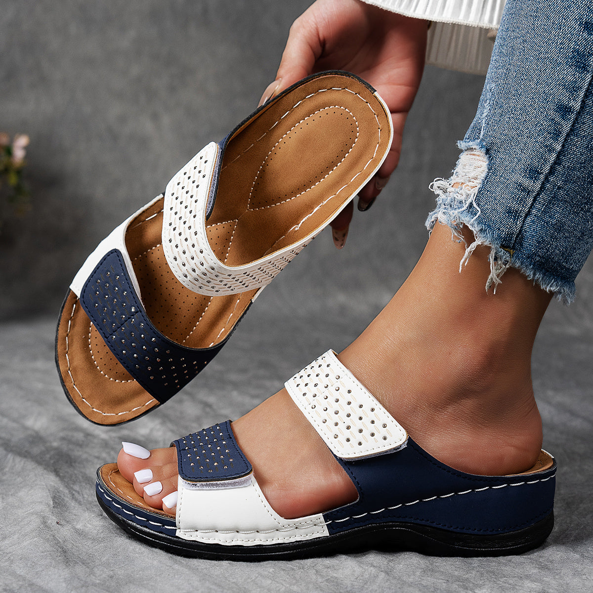 Damen Keilsandalen: Gold, Strass, Rutschfest, Bequem, Elegant, Sommer