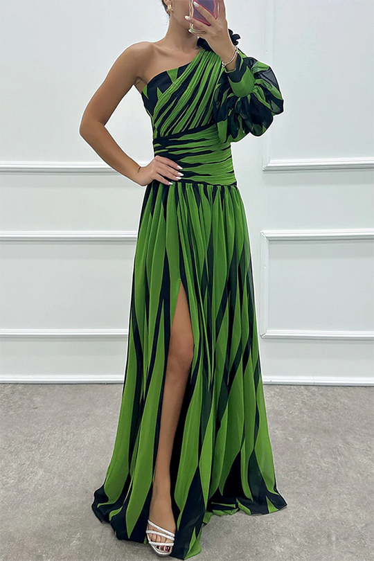 Damen Elegantes Ein-Schulter-Hochzeitsgast Kleid | Maxi