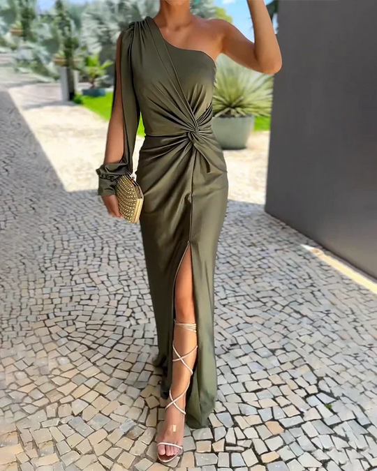 Damen Ein-Schulter-Kleid Hochzeit Gast Kleid | Maxi