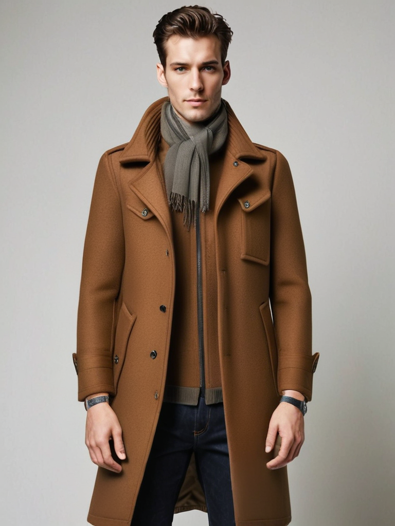 Herren Doppellagiger Wintermantel mit Reißverschluss und Knöpfen | Warme