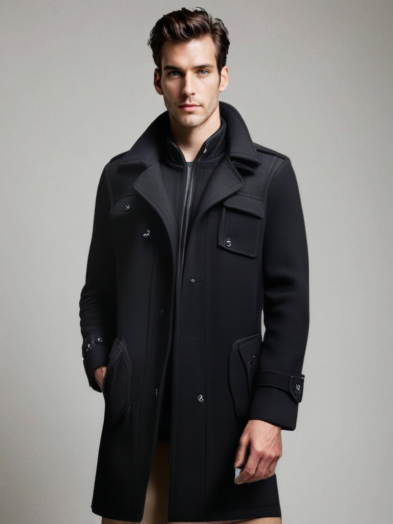 Herren Doppellagiger Wintermantel mit Reißverschluss und Knöpfen | Warme