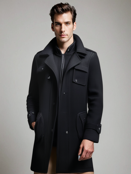 Herren Doppellagiger Wintermantel mit Reißverschluss und Knöpfen | Warme