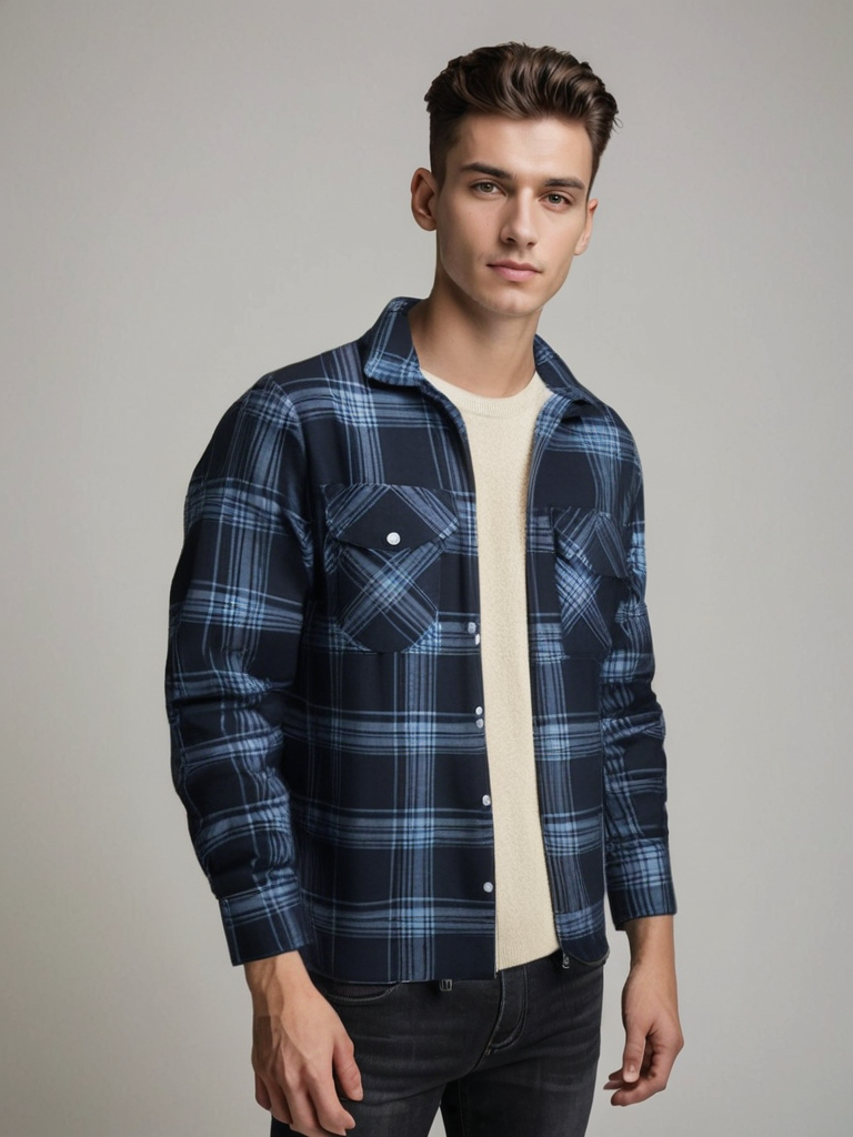 Herren Knopf Daunen Karierte Jacke | Warme