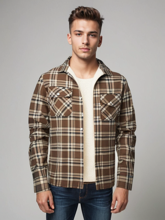 Herren Knopf Daunen Karierte Jacke | Warme