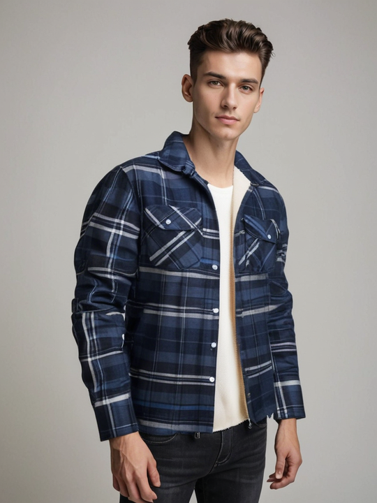 Herren Knopf Daunen Karierte Jacke | Warme