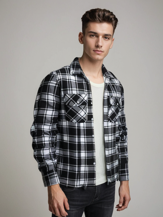 Herren Knopf Daunen Karierte Jacke | Warme