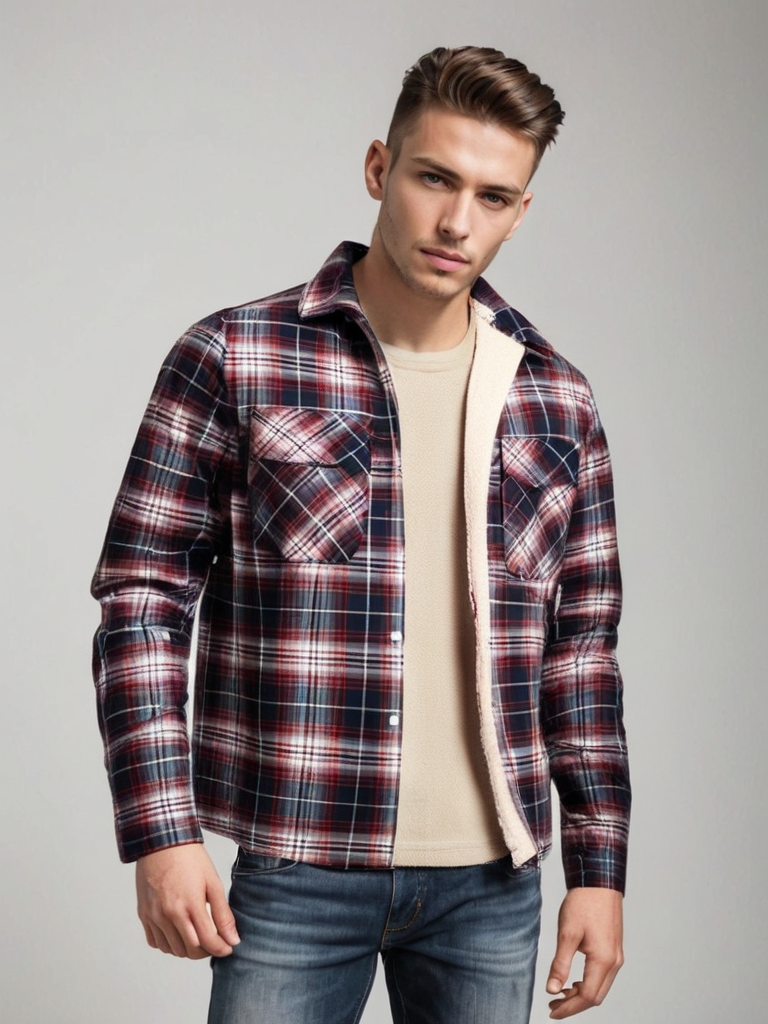 Herren Knopf Daunen Karierte Jacke | Warme