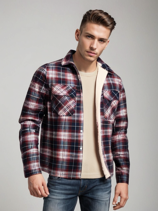 Herren Knopf Daunen Karierte Jacke | Warme