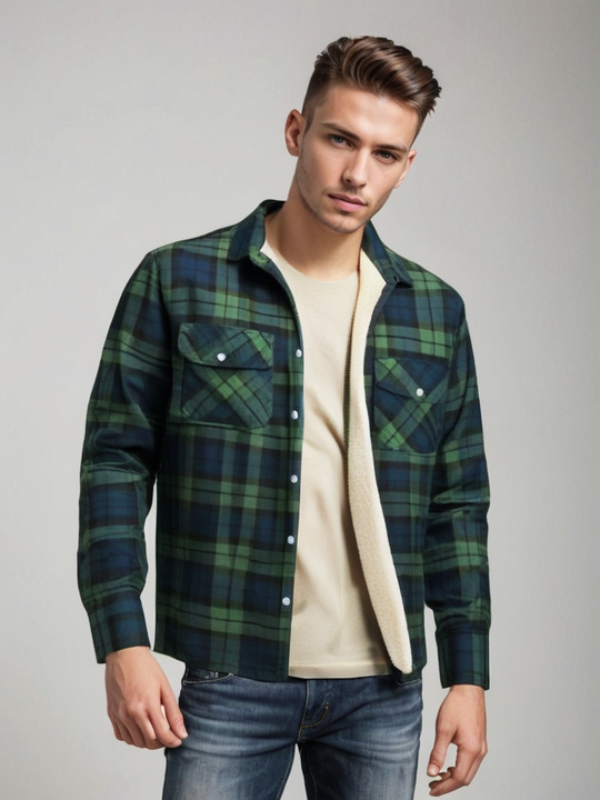 Herren Knopf Daunen Karierte Jacke | Warme