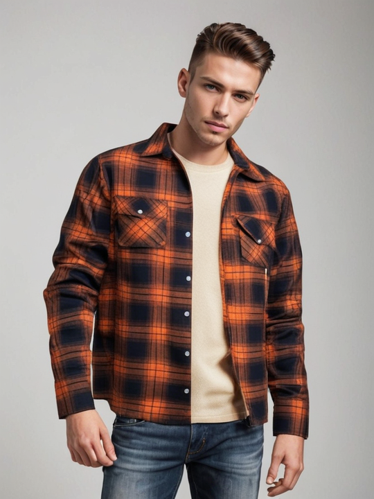 Herren Knopf Daunen Karierte Jacke | Warme