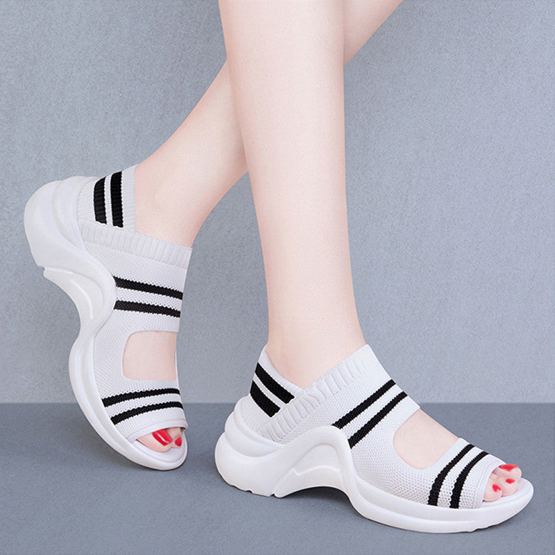 Damen Sandalen: Leicht, Strick-Design, Dicke Sohle, Sportlich, Modisch