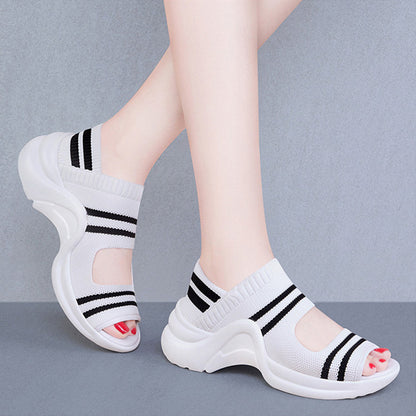 Damen Sandalen: Leicht, Strick-Design, Dicke Sohle, Sportlich, Modisch